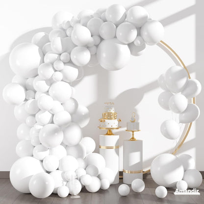 Amandir 153pcs White Sand Balloons Arch Garland Kit Different Sizes 18 12 10 5 Inch Cream Beige Sand White Latex Balloon for Birthday Boho Neutral Baby Shower Wedding Anniversary Party Decorations