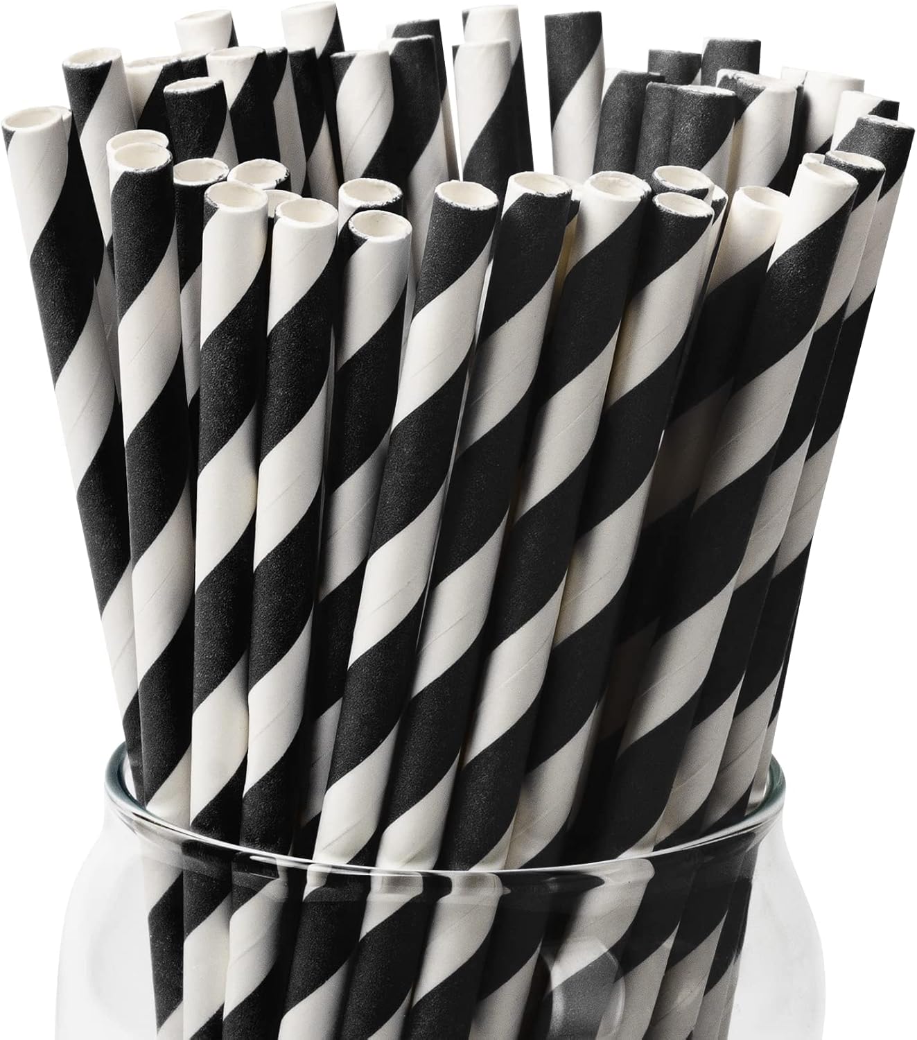 PakTalk 100 Pack Red Straws, Disposable Red and White Biodegradable Paper Striped Straws for Cocktail, Milkshake, Coffee, Lemonade (0.24" x 7.75")