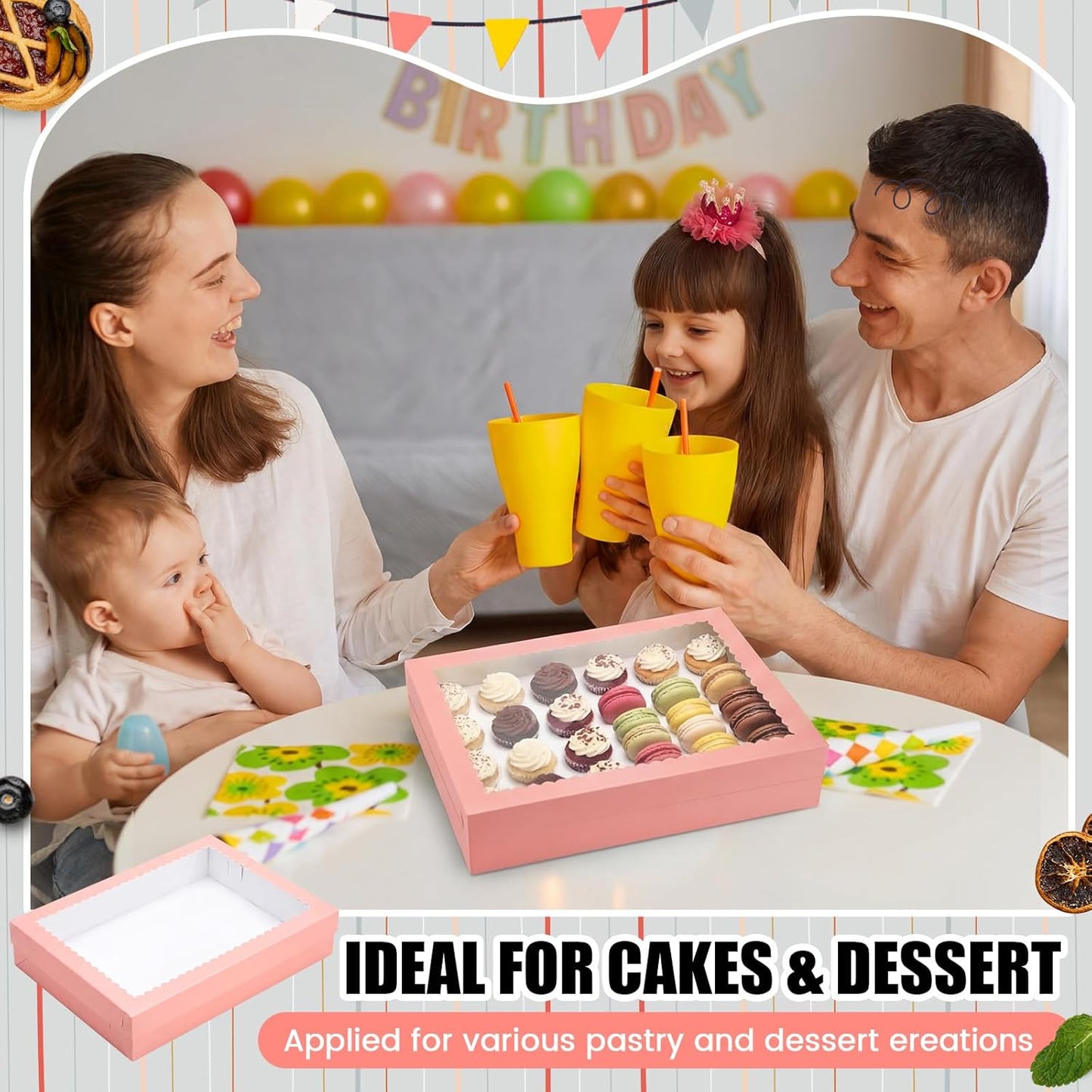 Sinload 10 Pcs 14x10x4 Inch 1/4 Sheet Cake Boxes 5pcs Large Rectangle Bakery Boxes with 5pcs Cake Boards for Pastry Baking, Cupcakes, Donuts, Cookies, Pie Treat Packaging