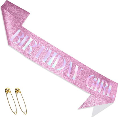 RUDONG M Birthday Girl Sash Glitter - Silver Birthday Sash for Women & Girls | Sweet 16/18th/21st/30th/40th/50th/60th/70th, All-Age Celebration Party Decor