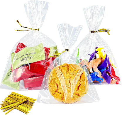 5x7 Inch Iridescent Cellophane Treat Bags with Twist Ties, Treat Bags for Candy Cookie Goodie Chocolates, And Popcorn