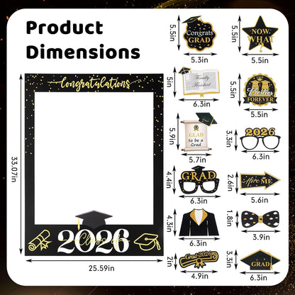 Tinlade 33 x 25 Inch Graduation Photo Booth Props - Large Graduation Photo Prop Frame with 30 Pcs Grad Selfie Photos Booth Props for Class of 2026 Congrats Grad Party Supplies for College High School