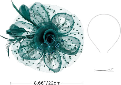 DRESHOW Fascinators Hat Flower Mesh Ribbons Feathers on a Headband and a Clip Tea Party Headwear for Girls and Women - Colors A
