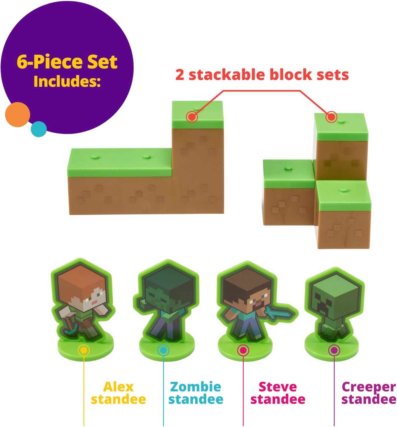 DecoPac Minecraft Lush Finds Rings, Cupcake Decorations Featuring Creeper, Alex, Steve and Axolotl! Multicolored 3D Food Safe Cake Toppers – 24 Pack