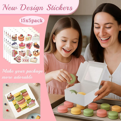 OAMCEG 50 PCS Cupcake Boxes with Window, 6x6x3 Inch Cookie Boxes, Bakery Treat Boxes for Pastry, Dessert, Chocolate Strawberries, Cupcake Containers, Gift Giving with Stickers & Twine （Brown）
