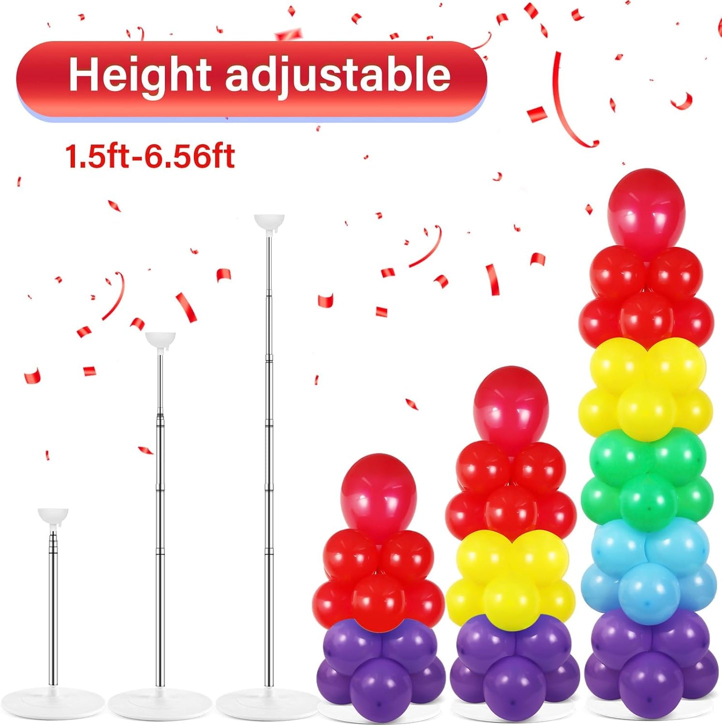 2 Set Black and Gold Balloons Column Stand Kit with 100 Balloons Adjustable Balloon Stand with Bases for Floor Black Gold Confetti Balloon Column Kit for Bridal Shower Valentine Birthday Party Decor