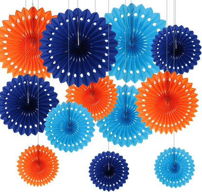 12PCS Colourful Paper Fans Party Decorations,Rainbow Hanging Ceiling Honeycomb Round Tissue Paper Fans for Mexican Engagement Fiesta Cinco De Mayo Party Decorations