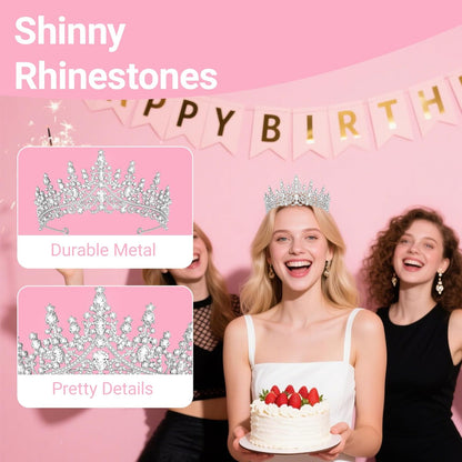 Tiara Crown for Women, Headband Hair Accessories for Birthday Wedding Party Costume Pink