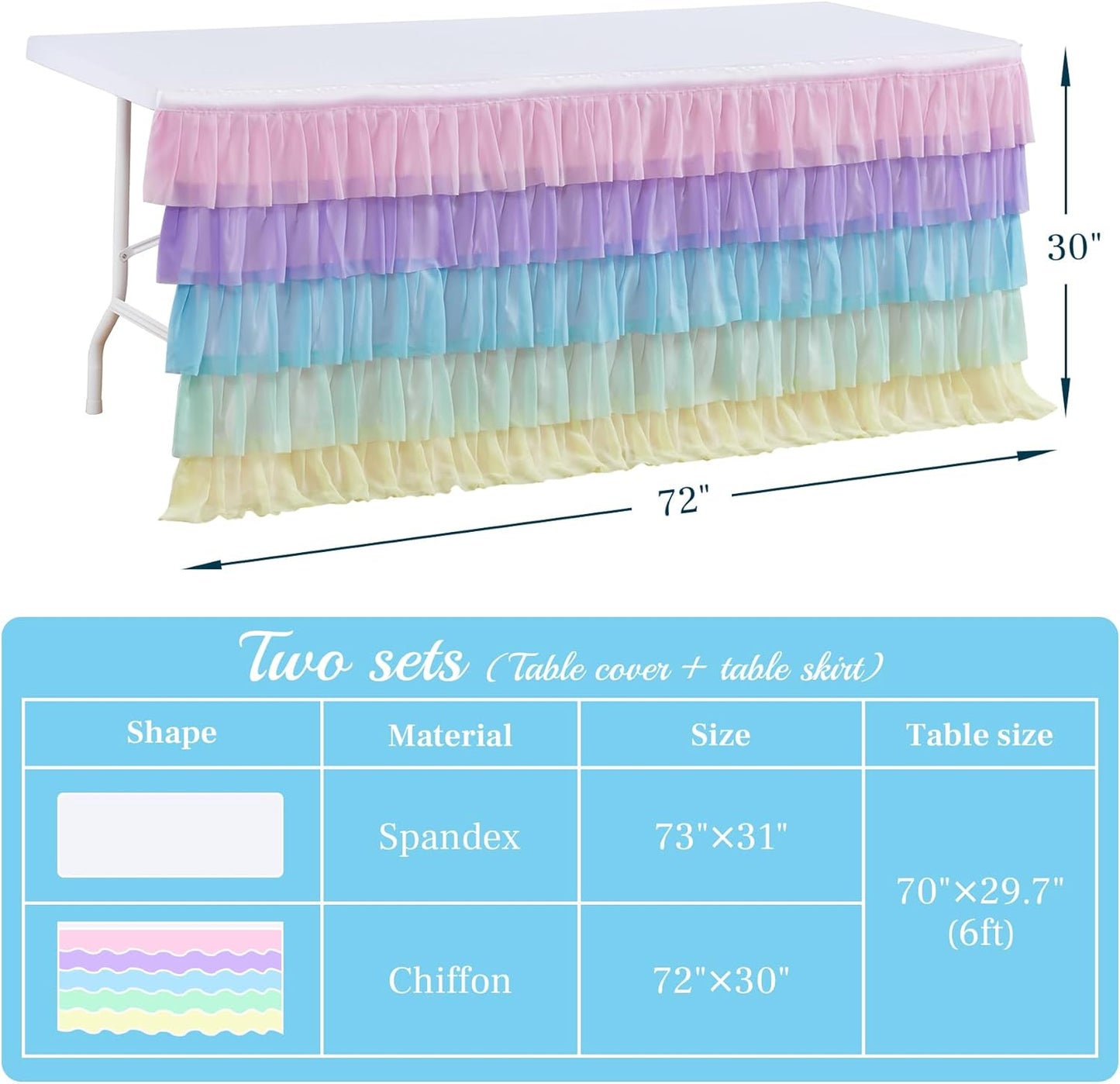 Pastel Rainbow Table Skirt Ruffle Party Tablecloth for Rectangle Table 6ft Birthday Party Baby Shower