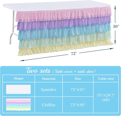 Pastel Rainbow Table Skirt Ruffle Party Tablecloth for Rectangle Table 6ft Birthday Party Baby Shower
