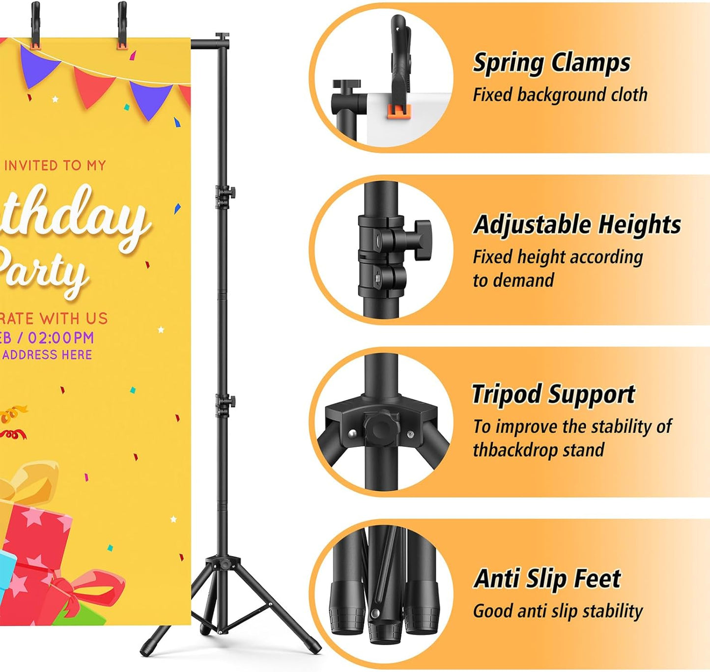Forlogic Backdrop Stand 10x7.5ft(WxH), Heavy Duty Adjustable Photo Back Drop Stand kit, Suitable for Party, Photography, Weddings