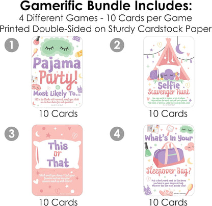 Big Dot of Happiness Pajama Slumber Party - Sleepover Activities & Games for 4 Girls, Birthday Party Group Games, Gamerific Bundle for Kids Parties - 10 Cards