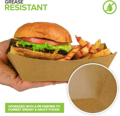 [250 Pack] Medium Disposable Brown Kraft Paper Food Trays, 1-Lb Concession Tray, Serving Boats for Party Snacks, Taco Bar, Seafood, Nachos Plates
