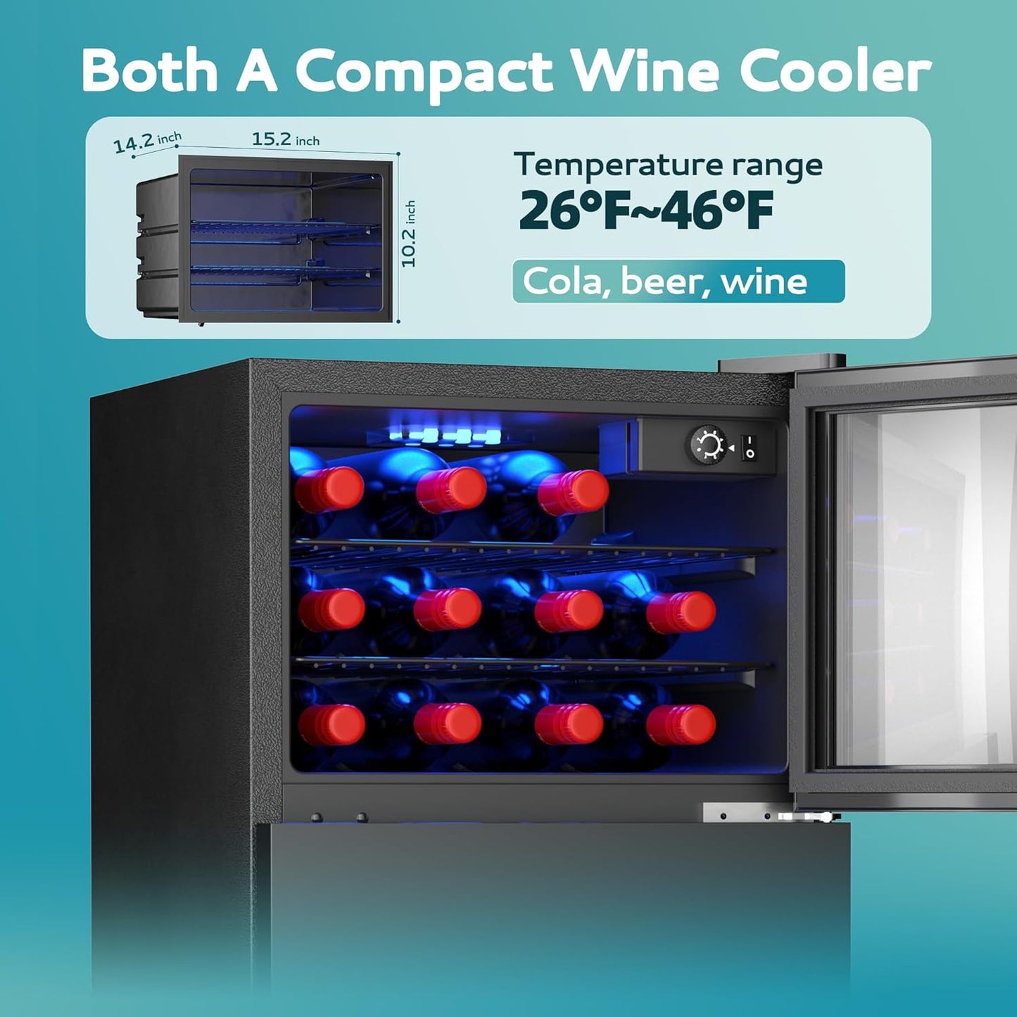 EUHOMY 4.5 Cu.ft Beverage Refrigerator and Cooler, 145 Can Mini fridge with Glass Door for Soda Beer Wine, Small Drink Dispenser with Digital Adjustable Thermostat for Home Office Bar