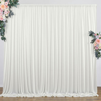 10 ft x 10 ft Wrinkle Free White Backdrop Curtains for Wedding Parties, Polyester Photography Backdrop Drapes for Birthday Parties Stage Backdrop Stand, 2 Panels 5x10FT Background Curtains