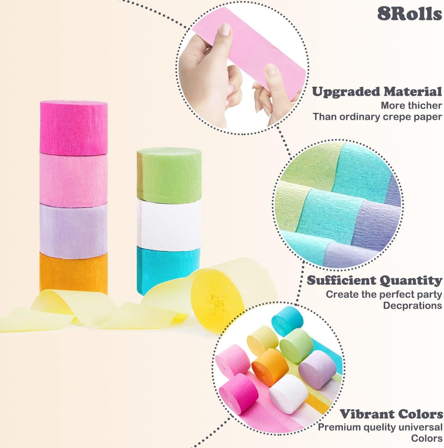 Blue Crepe Paper Streamers 8 Rolls 656 ft Crepe Paper Decorations for Birthday Party, Baby Shower or Reunion (Blue Gradient)
