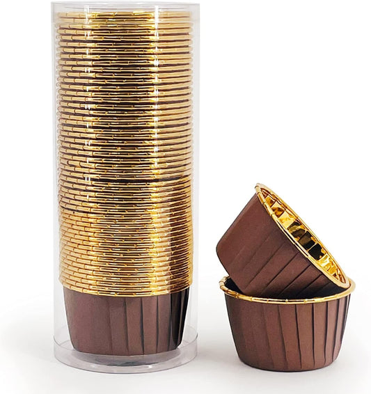 Party Hippo Cupcake Cups, 3.5 Oz 50 pcs Disposable Foil Muffin Liners, Gold Baking Cups, Ramekin Aluminum Cupcake Tip Pan Ramekin Holders, Little Baking Cups (White)