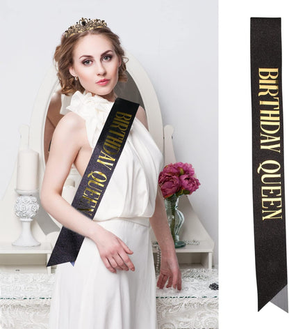 Happy Birthday Queen Tiara Crowns for Women, Red Sash, Party Favors Supplies Gift, 30th Decorations, Stuff Accessories