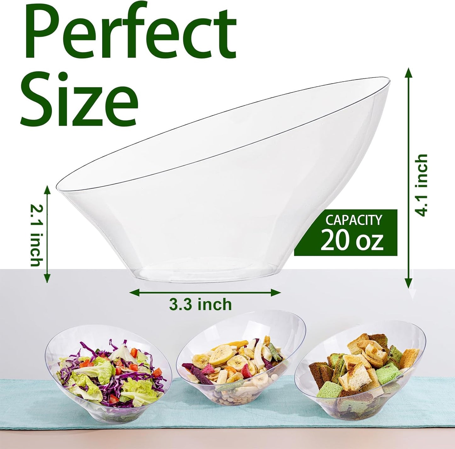 bUCLA 54 OZ Clear Plastic Serving Bowls (12 Pack) - Angled Serving Bowls Disposable for Chip&Candy - Party Table Salad and Fruit