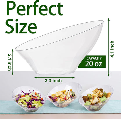 bUCLA 54 OZ Clear Plastic Serving Bowls (12 Pack) - Angled Serving Bowls Disposable for Chip&Candy - Party Table Salad and Fruit