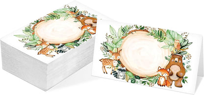Table Place Card, Jungle Safari Animals Themed Tent Style Cards, Pack of 25 Half-Fold Reception Place Card, Gold Wild Animal Food Labels, Perfect for Baby Shower, Birthday Party C08