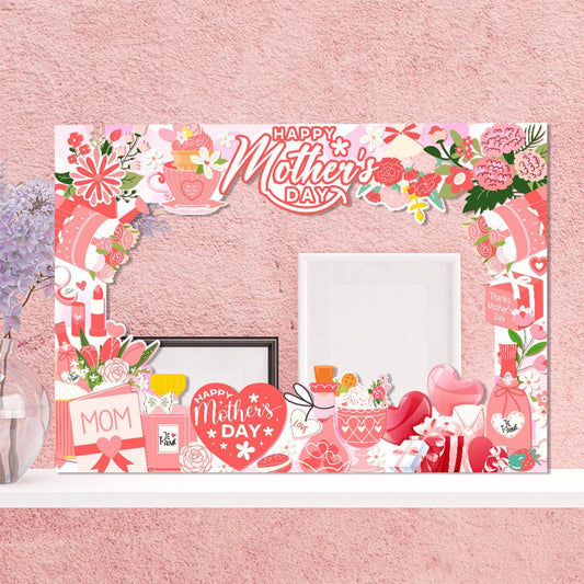 Happy Mother's Day Photo Booth Props Frame Best Mom Ever Party Decorations Funny Selfie Party Pose Signs Photobooth Props for Photography for Mother's Day Birthday Party Supplies