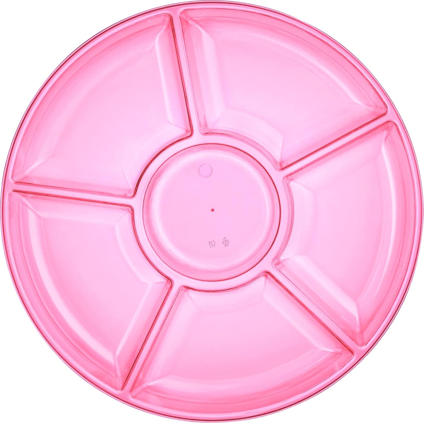Plasticpro 6 Sectional Round Plastic Serving Tray/Platters Clear Pack of 2