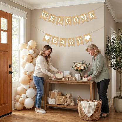 Welcome Baby Banner – Rustic Baby Shower Decorations, Gender Neutral Baby Shower Decor, Pre-Strung Shower Sign, Baby Boy Banner for Party Wall Backdrop
