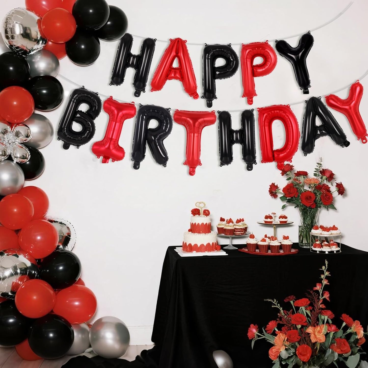 Happy Birthday Balloons Banner, Foil Balloon Personalized Name Letters Balloons Sign Birthday Party Decorations for Women Men Boys Girls Cream