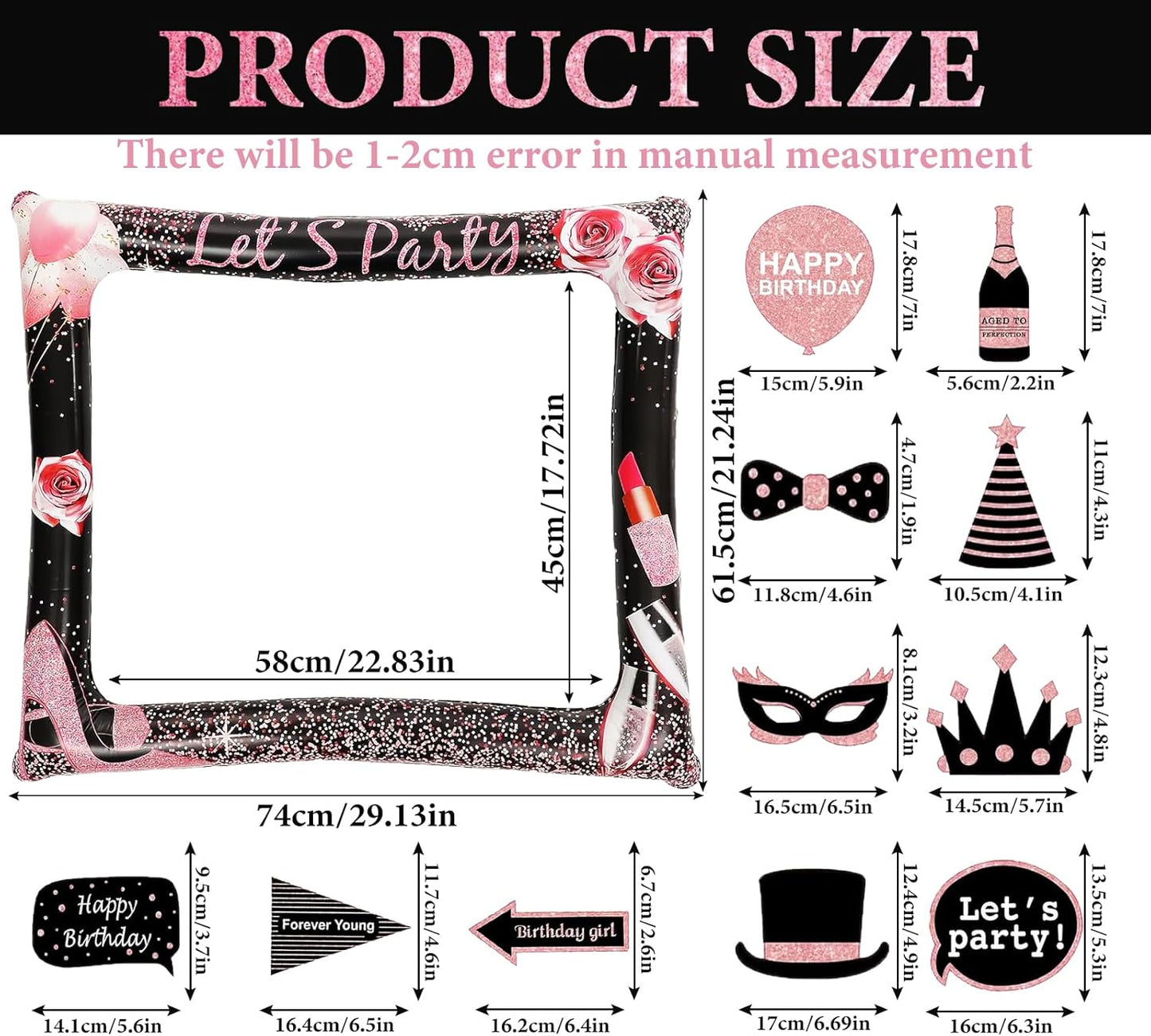 Hawaiian Party Photo Booth Props Kit, 30 PCS Luau Photo Booth Props with Large Inflatable Selfie Picture Frame for Hawaiian Tropical Tiki Summer Pool Party Supplies