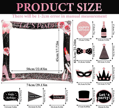 Hawaiian Party Photo Booth Props Kit, 30 PCS Luau Photo Booth Props with Large Inflatable Selfie Picture Frame for Hawaiian Tropical Tiki Summer Pool Party Supplies