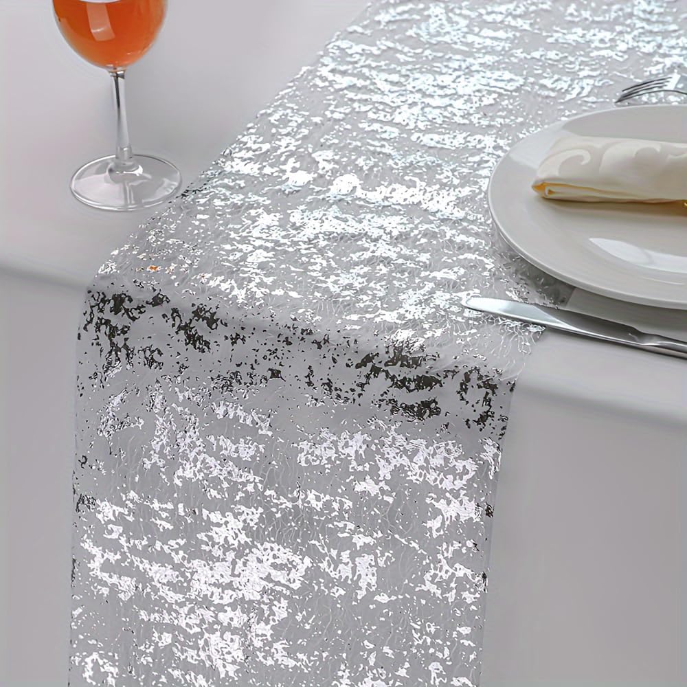 Snowkingdom 2 Pieces Gold Table Runner, Sequin Glitter Foil Metallic Thin Mesh Runner Roll 11"x108", Gold Table Decorations for Event Party, Wedding, Birthday Party, Christmas