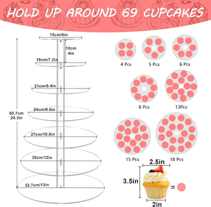 Acrylic Cupcake Tower, 7-Tier Round Cake Stand for 100 Cupcakes, Dessert Display for Parties & Weddings