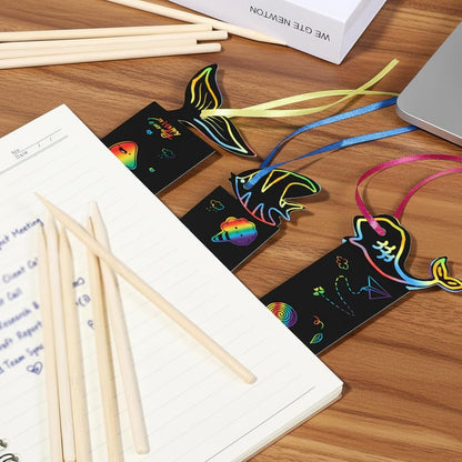 Tucnoeu 70Pcs Eid Scratch Art Bookmarks, Magic Rainbow Eid Crafts, Party Favors, Hanging Ornaments, Ramadan Activities