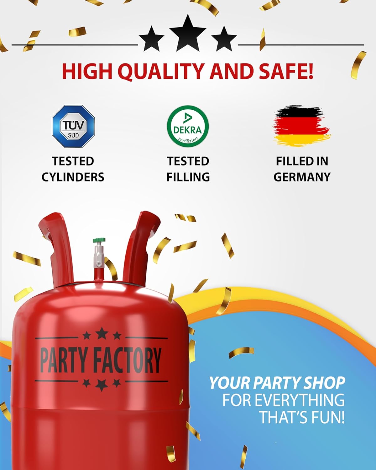 Party Factory Helium bottle for up to 50 Balloons incl. Latexballoons, Helium Cylinder 14 cu. ft. Gas with filling quantity for Balloons, Ideal for Party, Events