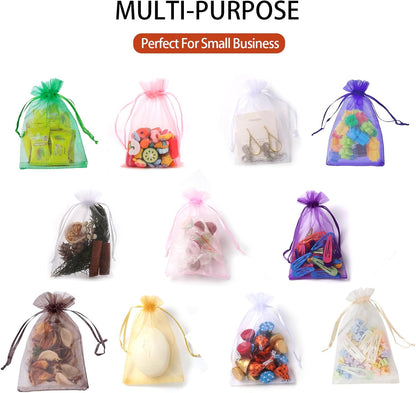 100PCS White Organza Bags, 4x6 Inch Small Mesh Bags Drawstring, Jewelry Gift Bags for Easter, Party, Festival, Bathroom Soaps, Makeup