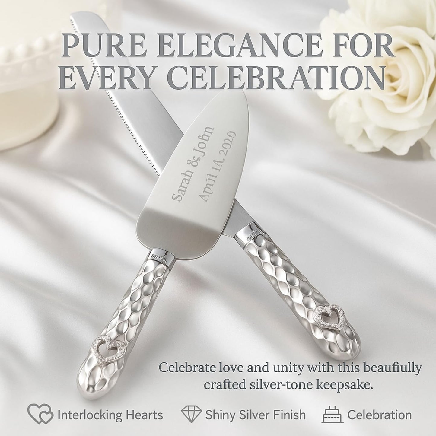GIFTS INFINITY Personalized Wedding Cake Knife and Server Set with Engraving – Cake Cutting Utensil Set, Keepsake Gift for Wedding, Anniversary, Reception, Birthday & Other Occasions (CH-101WB)