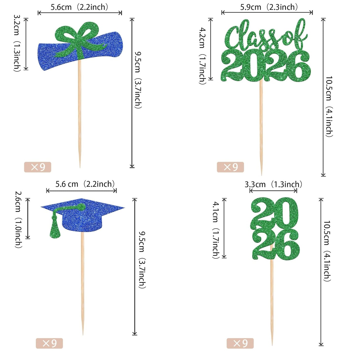 36 PCS 2026 Graduation Theme Cupcake Toppers Glitter Class of 2026 Grad Cap Diploma Cupcake Picks 2026 Graduation Theme Party Cake Decorations Supplies Deep Blue