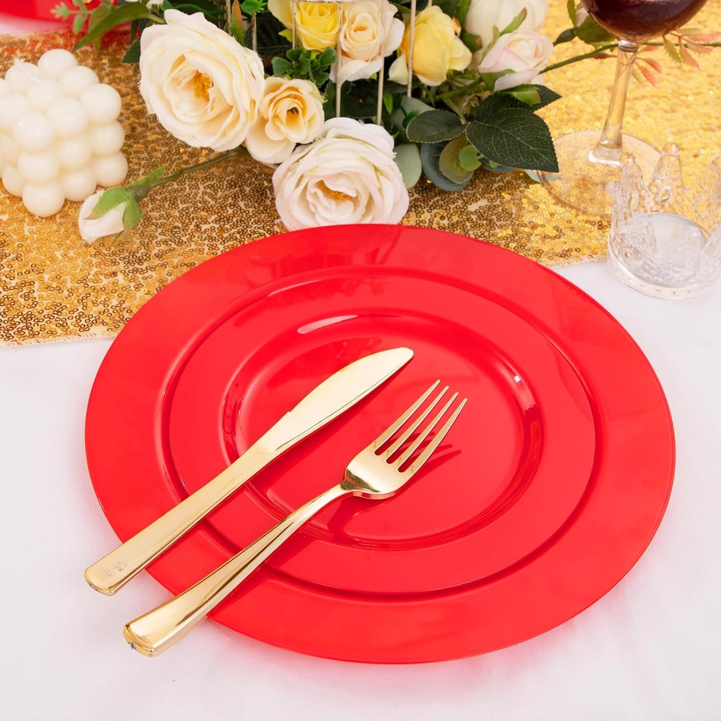 FLOWERCAT 60PCS White Plastic Plates - Heavy Duty White Disposable Plates for Mother's Day/Birthday Party/Wedding -serve for 30 guests Include 30PCS 10.25" & 30PCS 7.5" Plates for Party