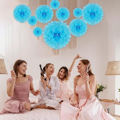 Tissue Paper Pom Poms, Pink Tissue Paper Flowers, Hanging Flower Balls for Weddings Fiesta Parties Birthday Baby Showers Classroom Bridal Shower Decoration (18Piece Set-6/10/12/14Inch)