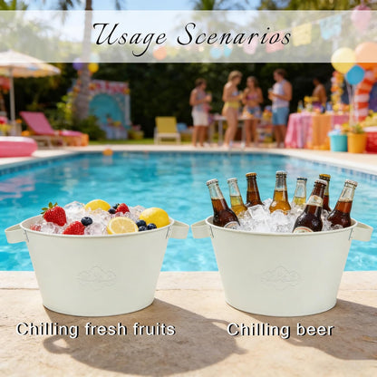 Metal Ice Buckets for Parties, Beer Cooler, Drink Tub & Christmas Decor Rustic Tub, Gift Bucket for a Holiday, Home Table Centerpieces Storage Decor, 13in dia