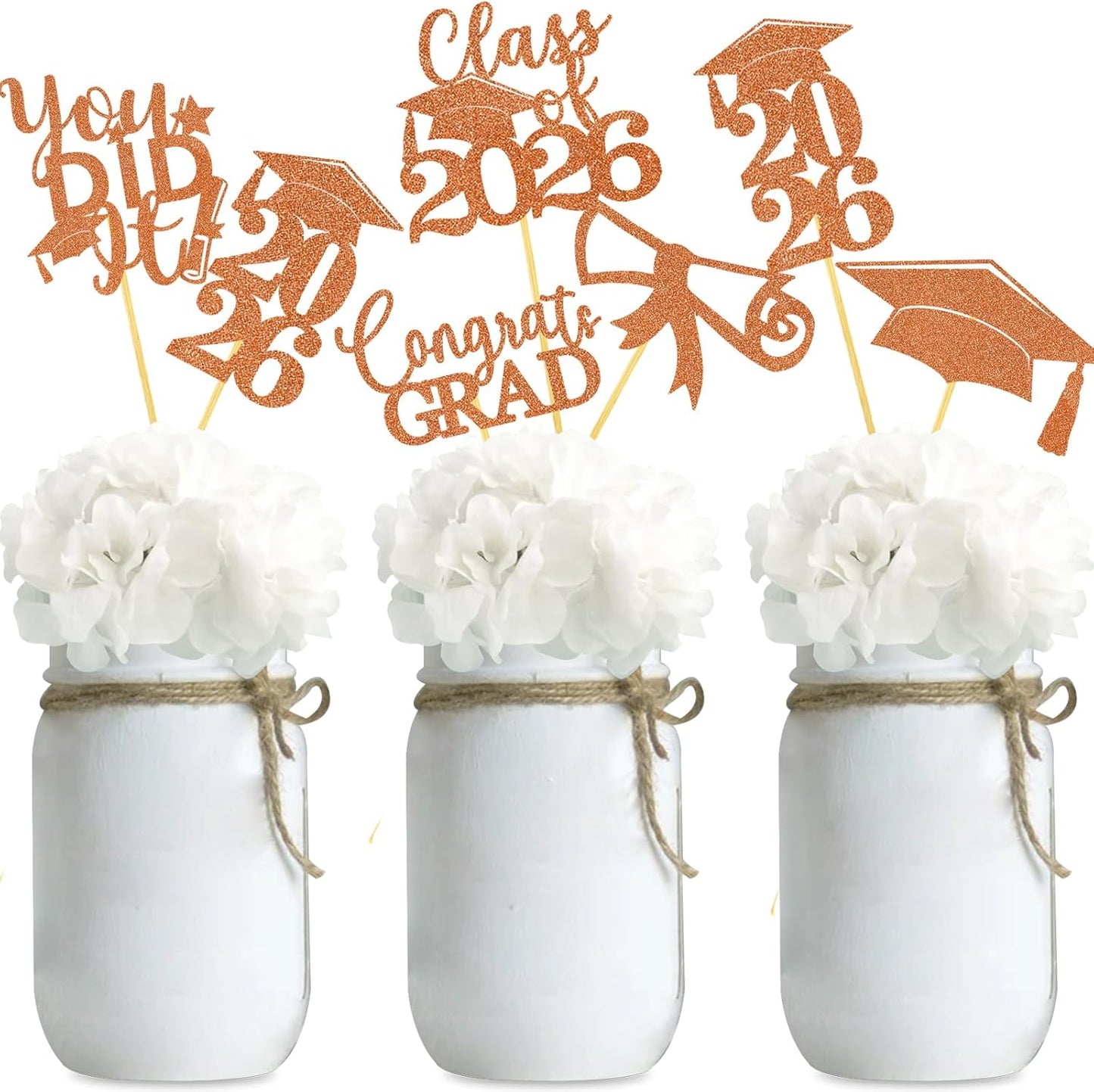 Graduation Centerpiece Sticks 24PCS Glitter Grad Picks Party Table Decor Senior High School College Sign Gold