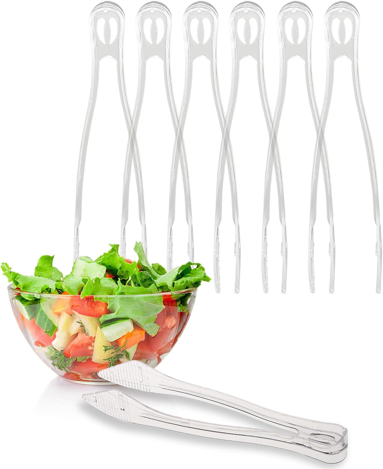 PARTY BARGAINS 8.5″ Clear Plastic Serving Tongs 12-Pack – Heavy-Duty Disposable & Reusable Kitchen Tongs for Parties BBQ Buffet Salad Appetizers Catering