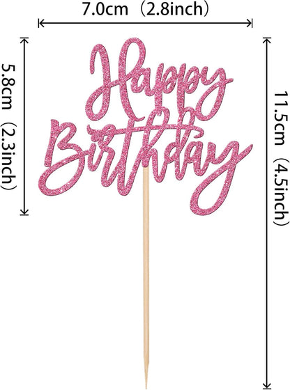 24 PCS Happy Birthday Cupcake Toppers Glitter Picks for Celebrating Anniversary Theme Party Cake Decorations Supplies Gold