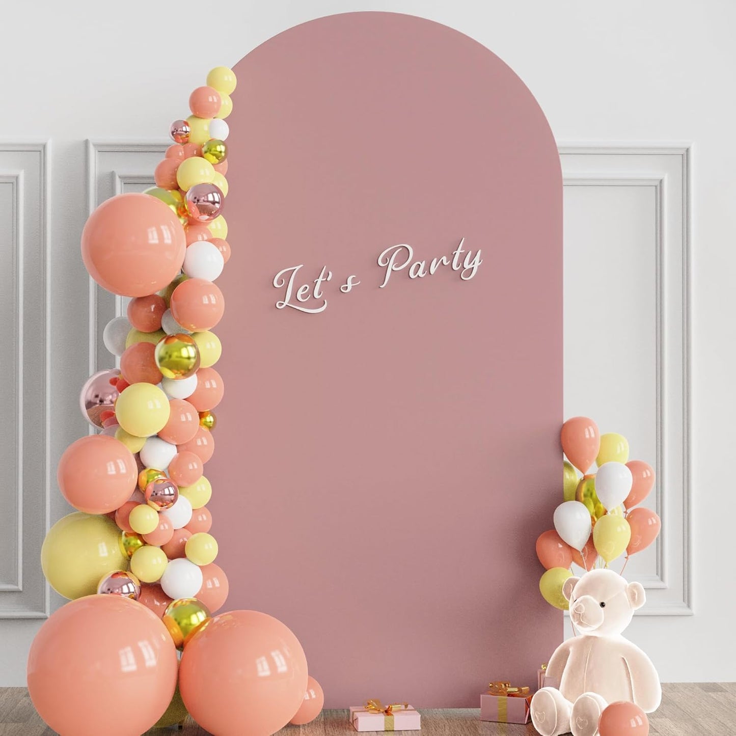 Wokceer 7.2 FT Wedding Arch Backdrop Stand and White Arch Cover, Metal Arch Stand with Arch Stand Cover for Birthday Party Wedding Ceremony Bridal Baby Shower Event Decor
