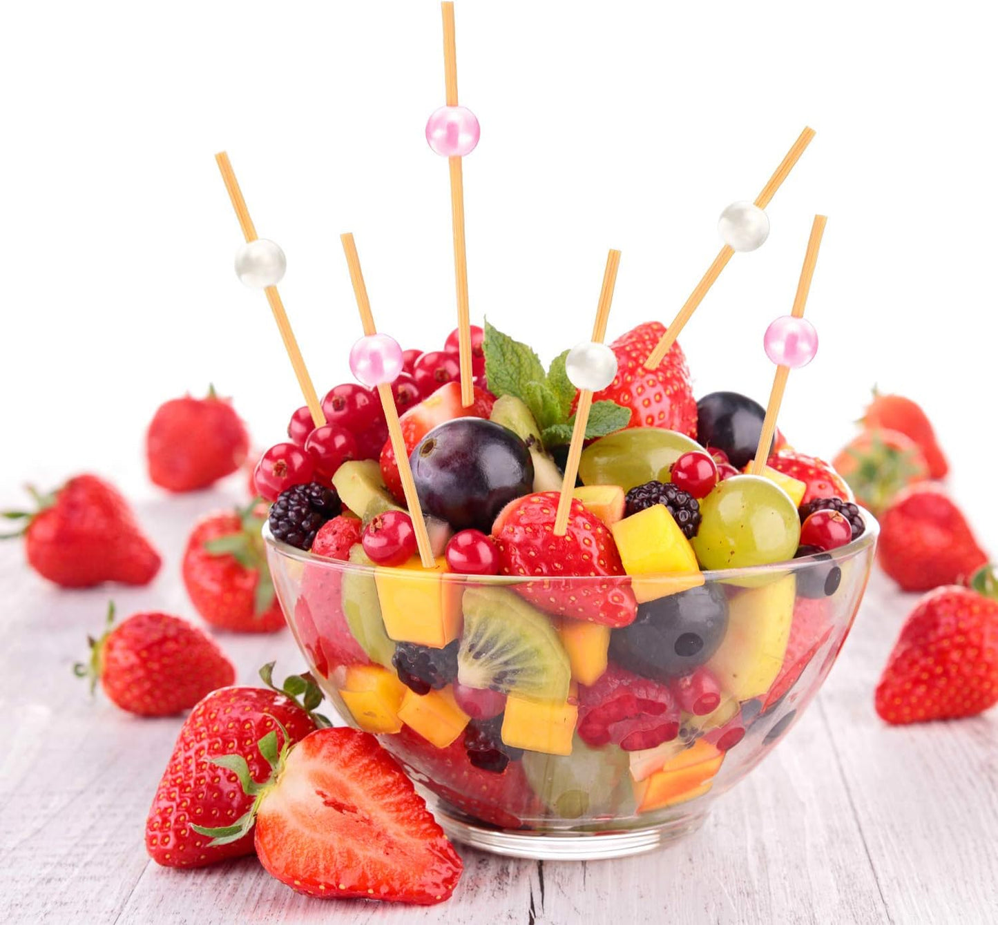 Blulu 200 Pack Cocktail Picks Fancy Toothpicks for Appetizers 4.7 Inch Pearl Cocktail Skewers for Drink Bamboo Flavored Stick Charcuterie Fruit Food Accessories Birthday Wedding Party Decor
