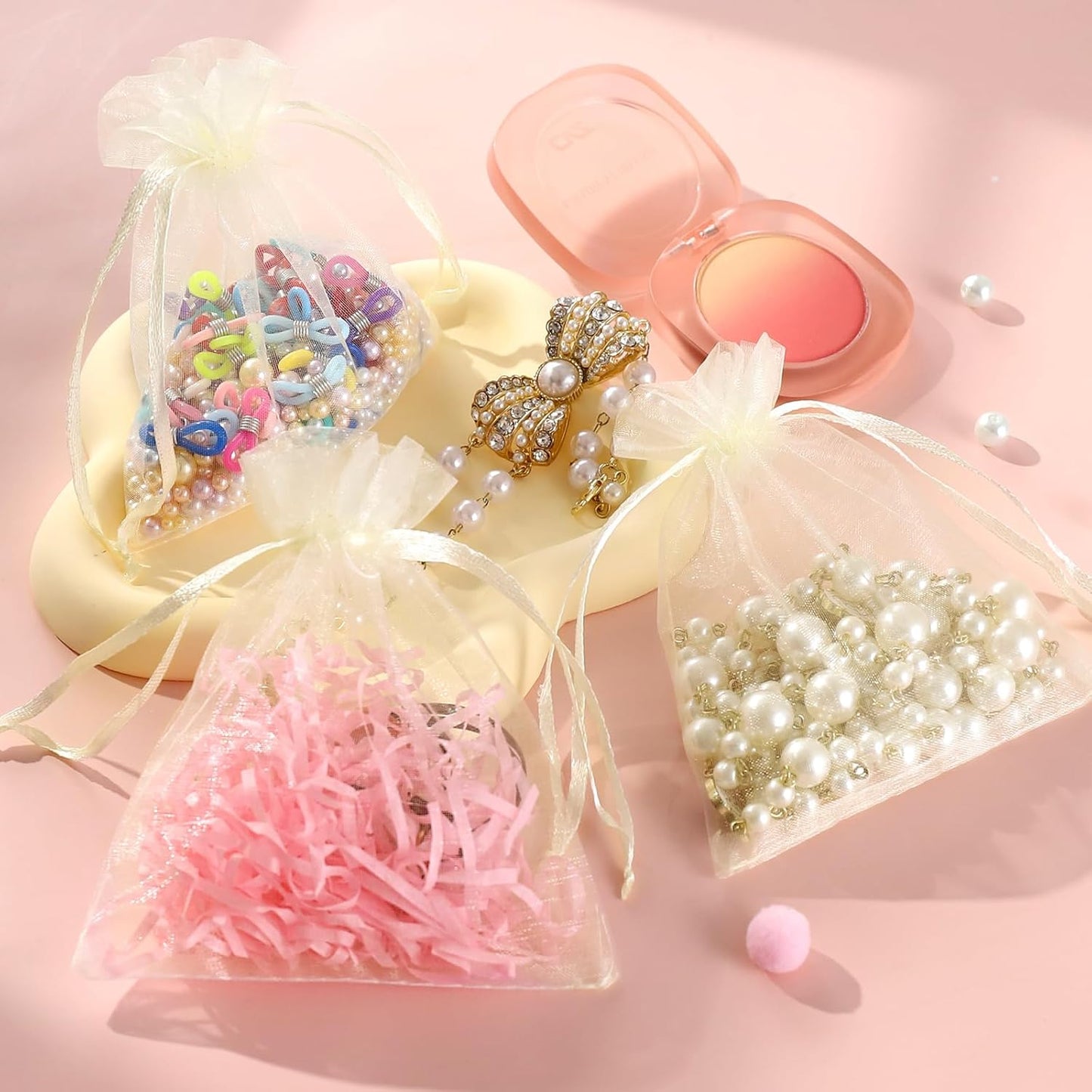 Hopttreely 100PCS Premium Sheer Organza Bags, White Wedding Favor Bags with Drawstring, 4x4.72 Jewelry Gift Bags for Party, Jewelry, Christmas, Mother's Day, Festival, Bathroom Soaps, Makeup Organza Favor Bags