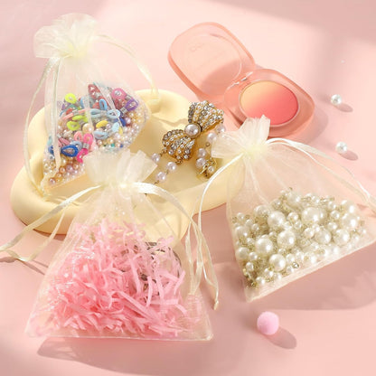 Hopttreely 100PCS Premium Sheer Organza Bags, White Wedding Favor Bags with Drawstring, 4x4.72 Jewelry Gift Bags for Party, Jewelry, Christmas, Mother's Day, Festival, Bathroom Soaps, Makeup Organza Favor Bags