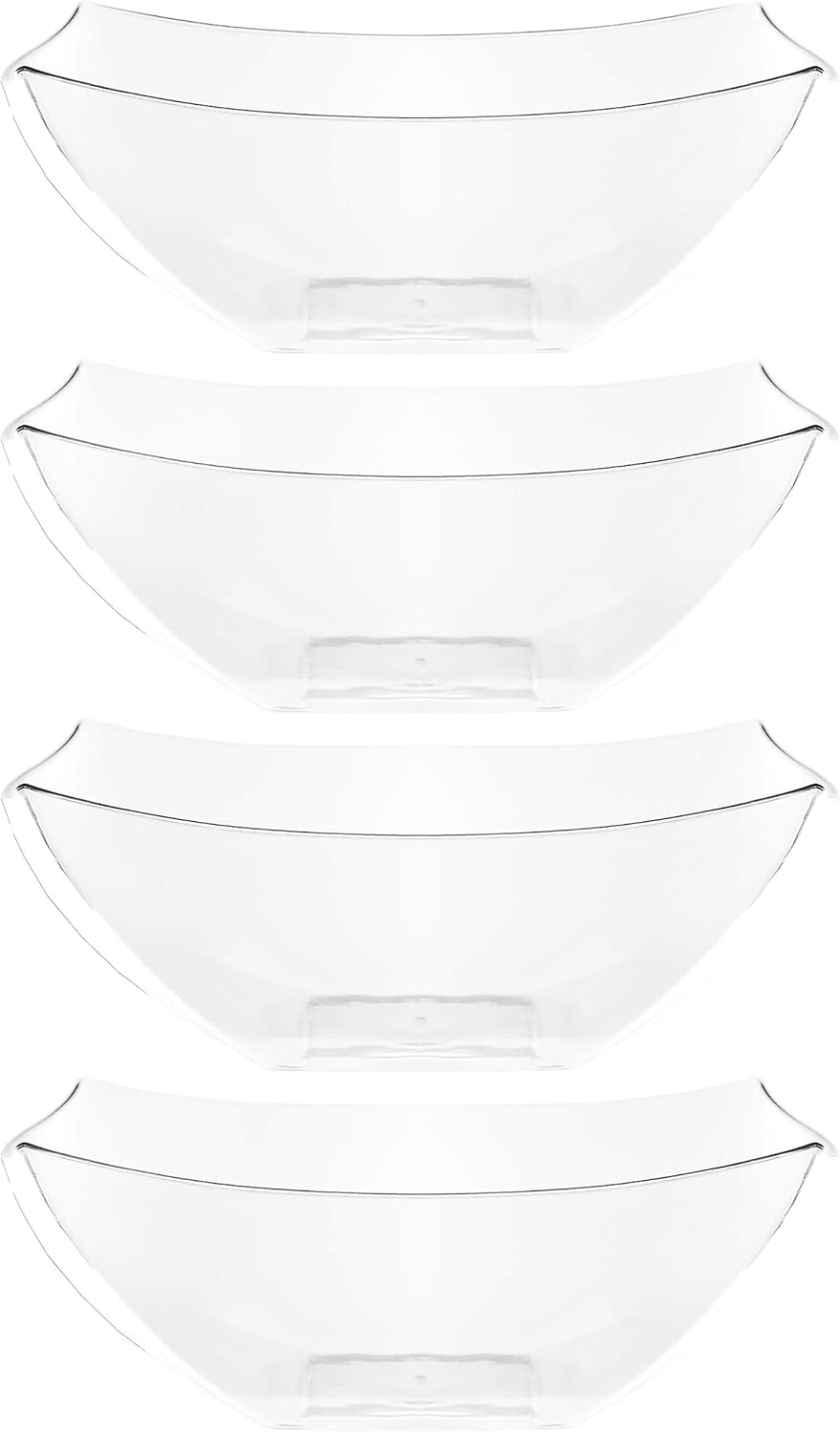 PLASTICPRO Disposable 64 ounce Square Serving Bowls, Party Snack or Salad Bowl, Large Plastic Elegant White Pack of 4
