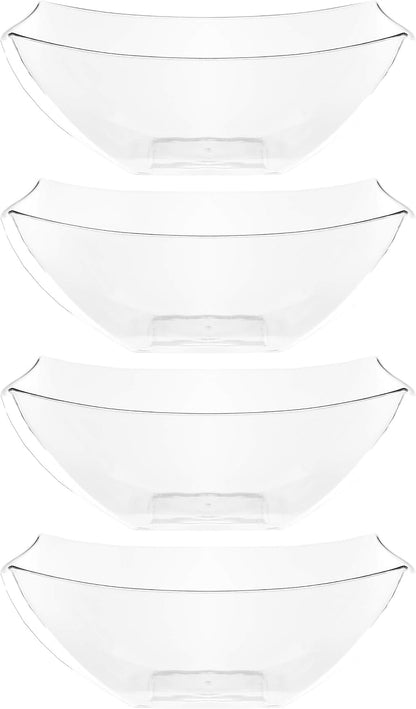 PLASTICPRO Disposable 64 ounce Square Serving Bowls, Party Snack or Salad Bowl, Large Plastic Elegant White Pack of 4